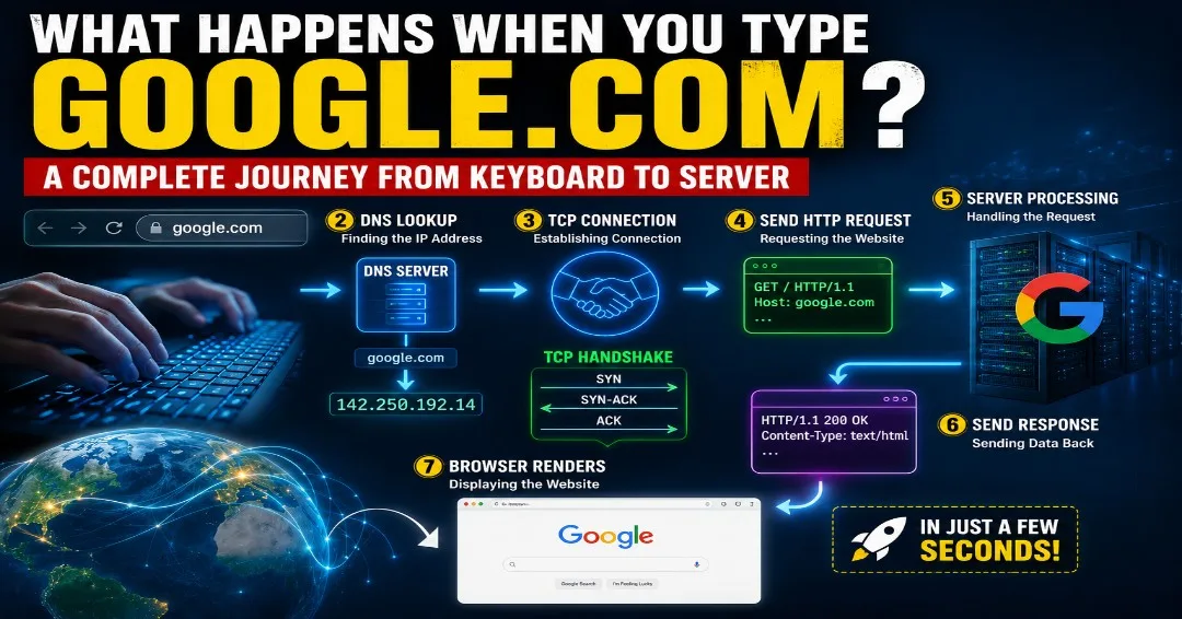 What Happens When You Type google.com in Your Browser? A Complete Journey from Keyboard to Server