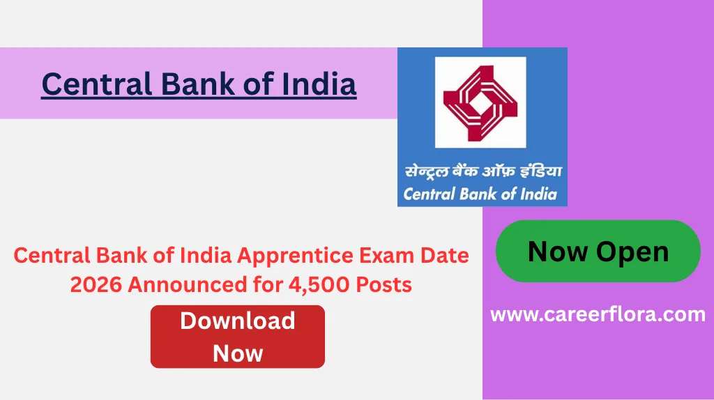 Central Bank of India Apprentice Exam Date 2026 Announced for 4,500 Posts