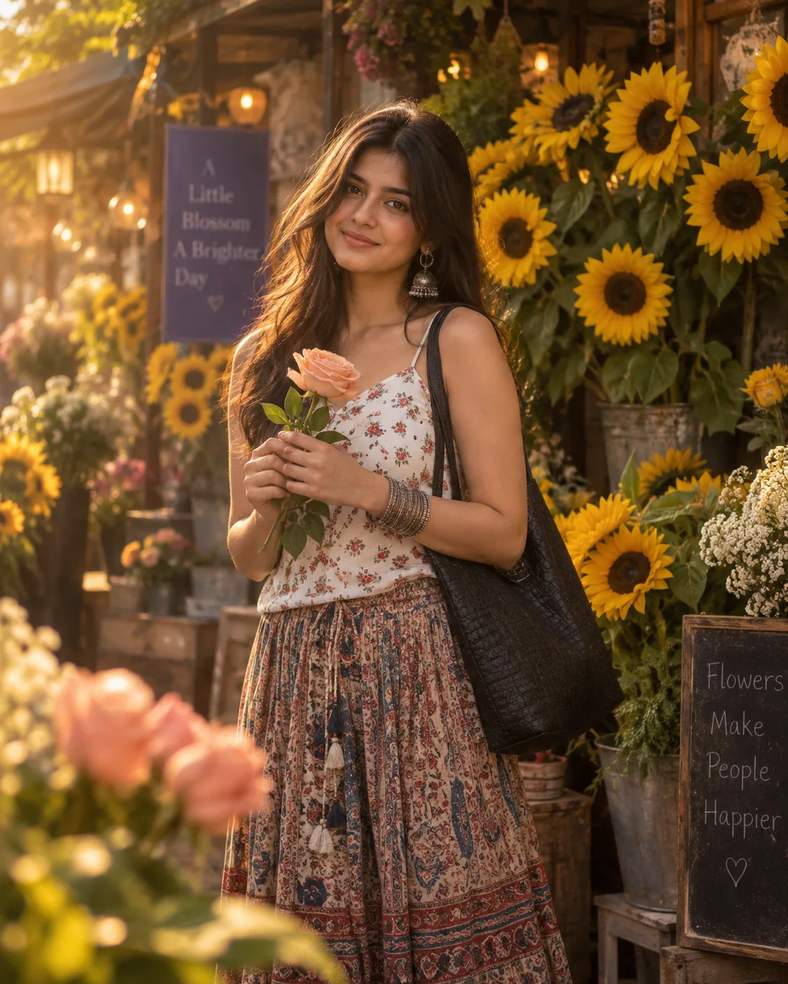cinematic flower market portrait prompt